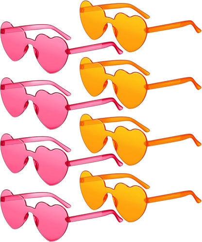 Frienda 8 Pairs Heart Shaped Sunglasses for Women Rimless Heart Glasses Candy Color Sunglasses for Party Favor