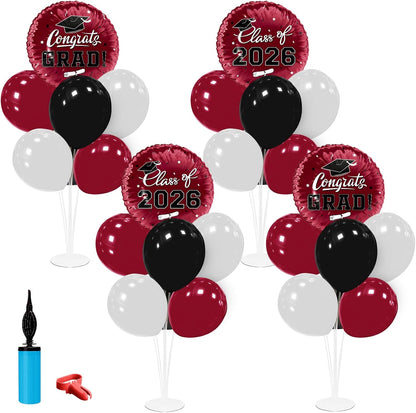 Graduation Decorations - 4 Set Balloon Stands, Class of 2026 Congrats Grad Table Centerpieces for Graduation Party Supplies(Gold& Black)
