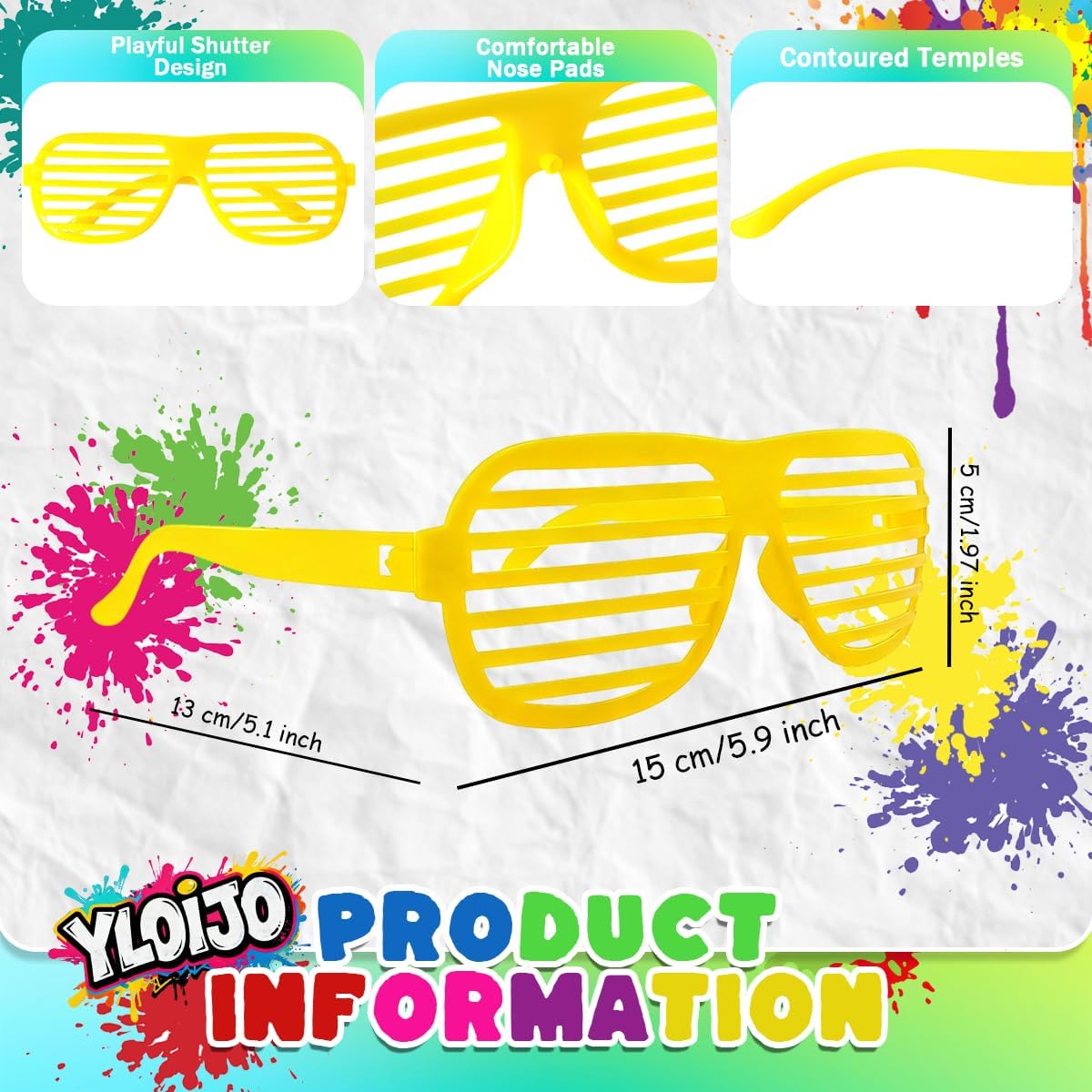 Shutter Glasses Neon Color Shades Sunglasses Set Novelty 80s 90s Funny 6-Color Plastic Venetian Blinds Party Glasses