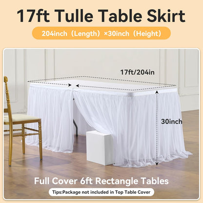 72inch Champagne Gold Tulle Table Skirts for Rectangle Round Tables, Gold Grim Ruffle Tulle Tutu Cloth Table Skirt 6ft for Wedding Birthday Party Cake Dessert Decor(No Top Cover)