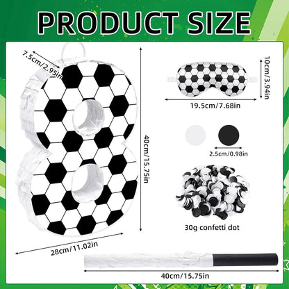 16Inch Soccer Ball Number 9 Piñata Includes Wooden Stick, Blindfold, and Confetti for for Kids 7th Anniversary Sport Themed Party Birthday Supplies