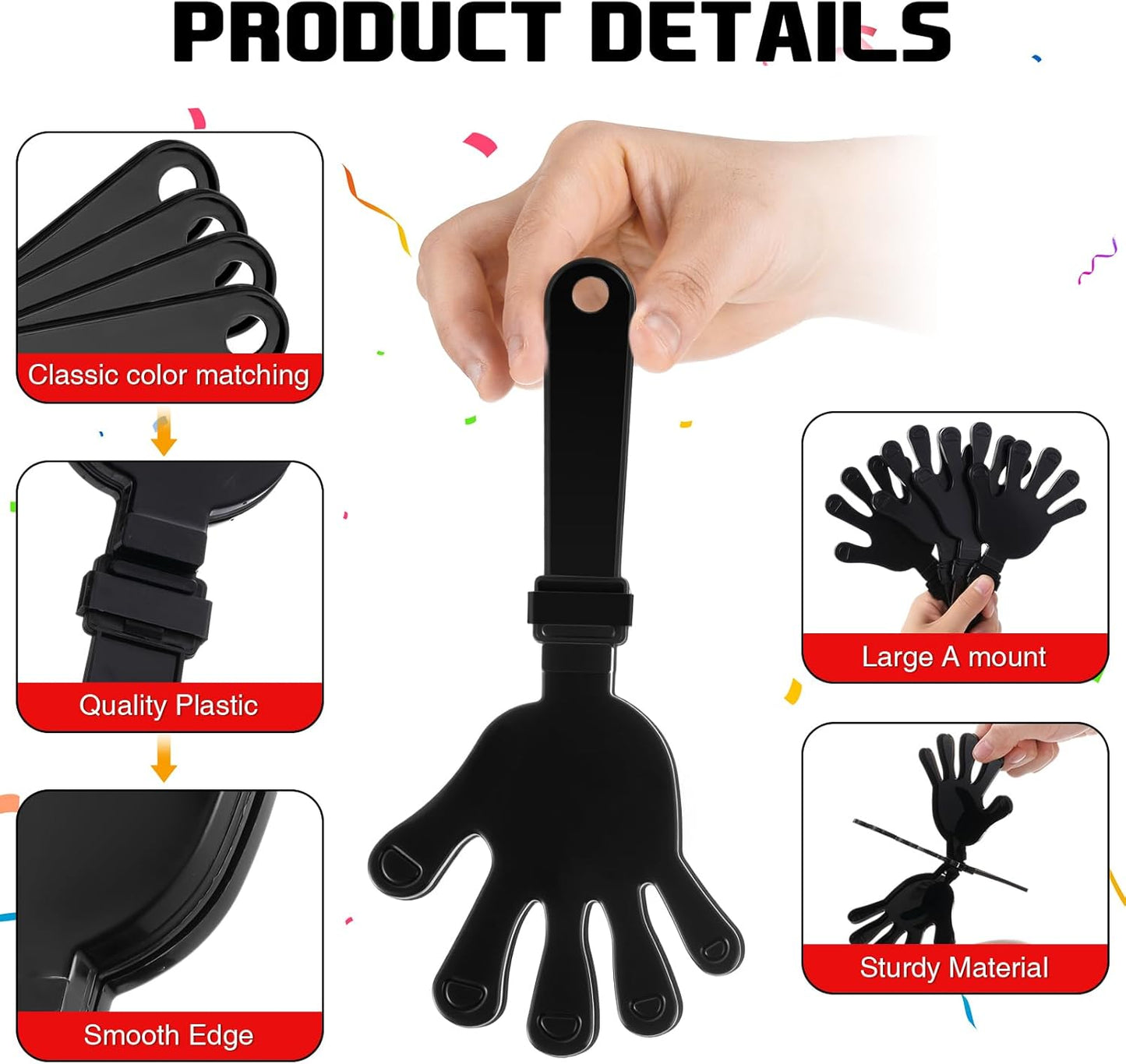 Junkin 48 Pcs Hand Clappers Bulk 7. 5 x 3. 5 Inches Noise Makers Party Favors Clapping Noise Maker Clacker for Birthdays Game Prizes Rewards Football Sporting Events Cheers Supplies (Black,White)