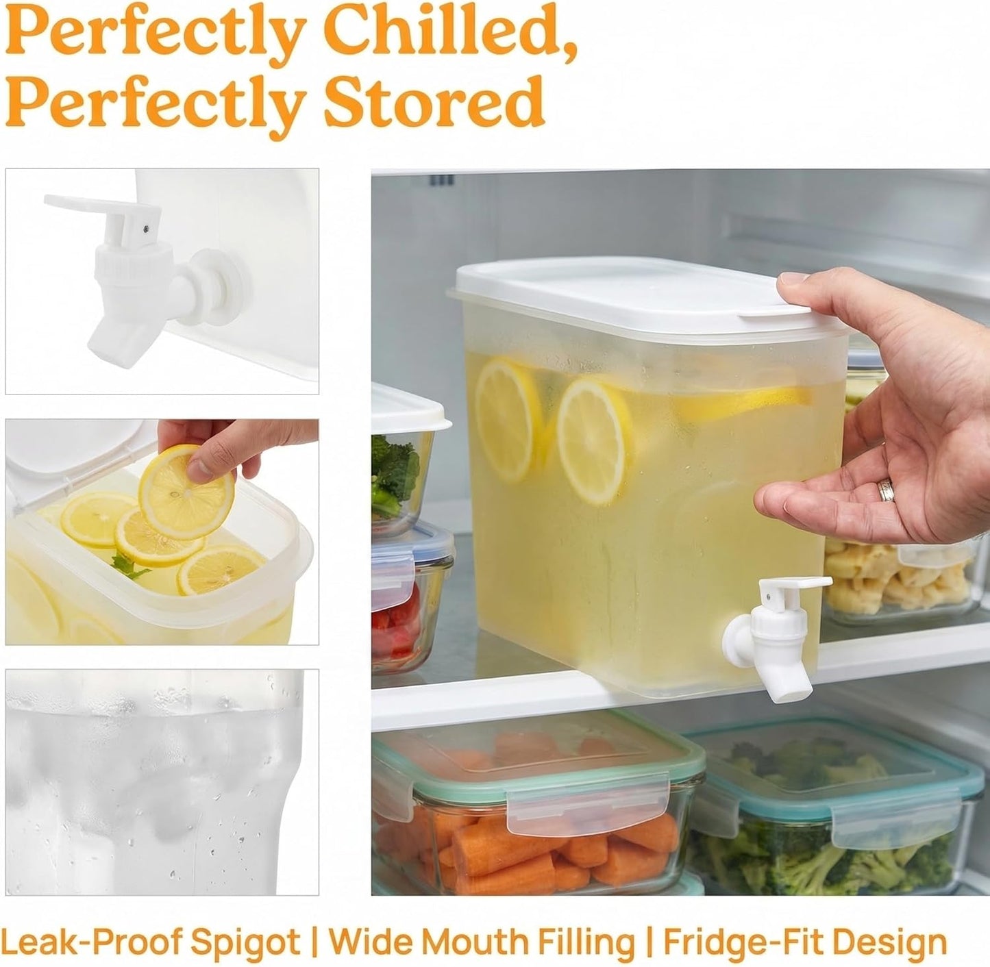 Jucoan 2 Pack 0.9 Gallon Fridge Beverage Drink Dispenser with Leak-proof Spigot, Plastic Cold Drink Juice Beverage Dispenser Jug for Party Drink, Juice, Iced Tea, Lemonade, Cold Brew