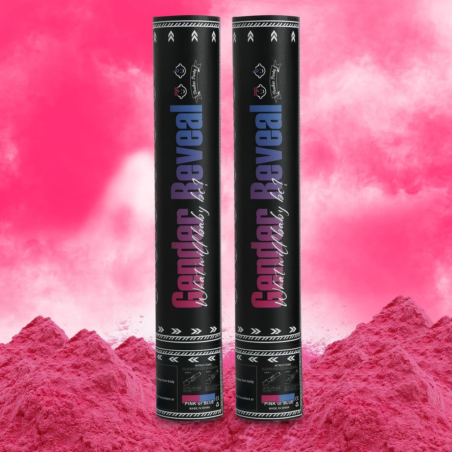 Gender Reveal Pink Confetti Cannon, DOUKEE Baby Shower Pink only Biodegradable Confetti Poppers for Girl Baby Reveal Party - 2 Set
