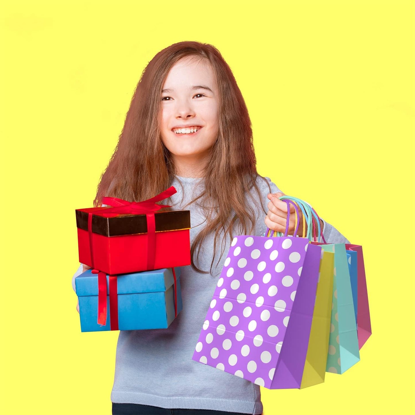 BLEWINDZ 32 Pieces Gift Bags with 32 Tissues, 8 Colors Party Favor Bags with Handles, Rainbow Gift Bag for Wedding, Birthday, Party Supplies and Gifts