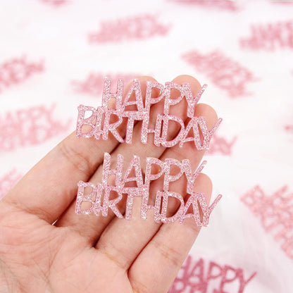 Pink Happy Birthday Confetti - Girl Birthday Party Decorations - Light Pink Glitter Scatters for Baby Girl Party Table Decor Supplies - 100PC