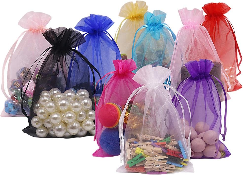 HRX Package 100pcs White Organza Bags, 4x6 inch Mesh Bags Drawstring Gift Bags Jewelry Pouches for Candy Wedding Favors Christmas