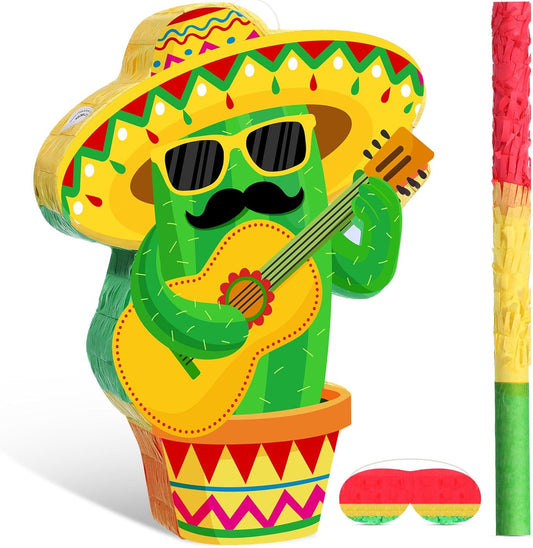 Llama Piñata for Cinco De Mayo Mayo Sombrero Party Hats Mexican Fiesta Decorations with Stick Blindfold Hanging Piñata for Taco Tuesday Event Mexican Party Favors, 16 x 12 x 3 Inch