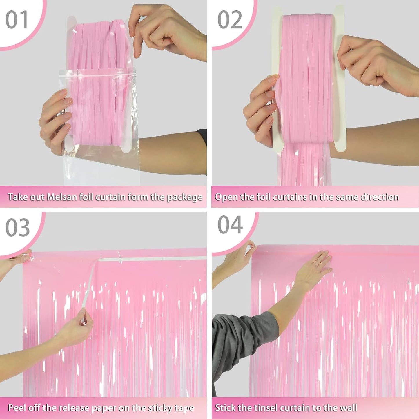 Melsan 2 Pack 3.2 ft x 8.2 ft Tinsel Foil Fringe Curtains Backdrop, Sparkle Metallic Foil Curtains for Party Photo Booth Props Decoration, Pinkish Purple