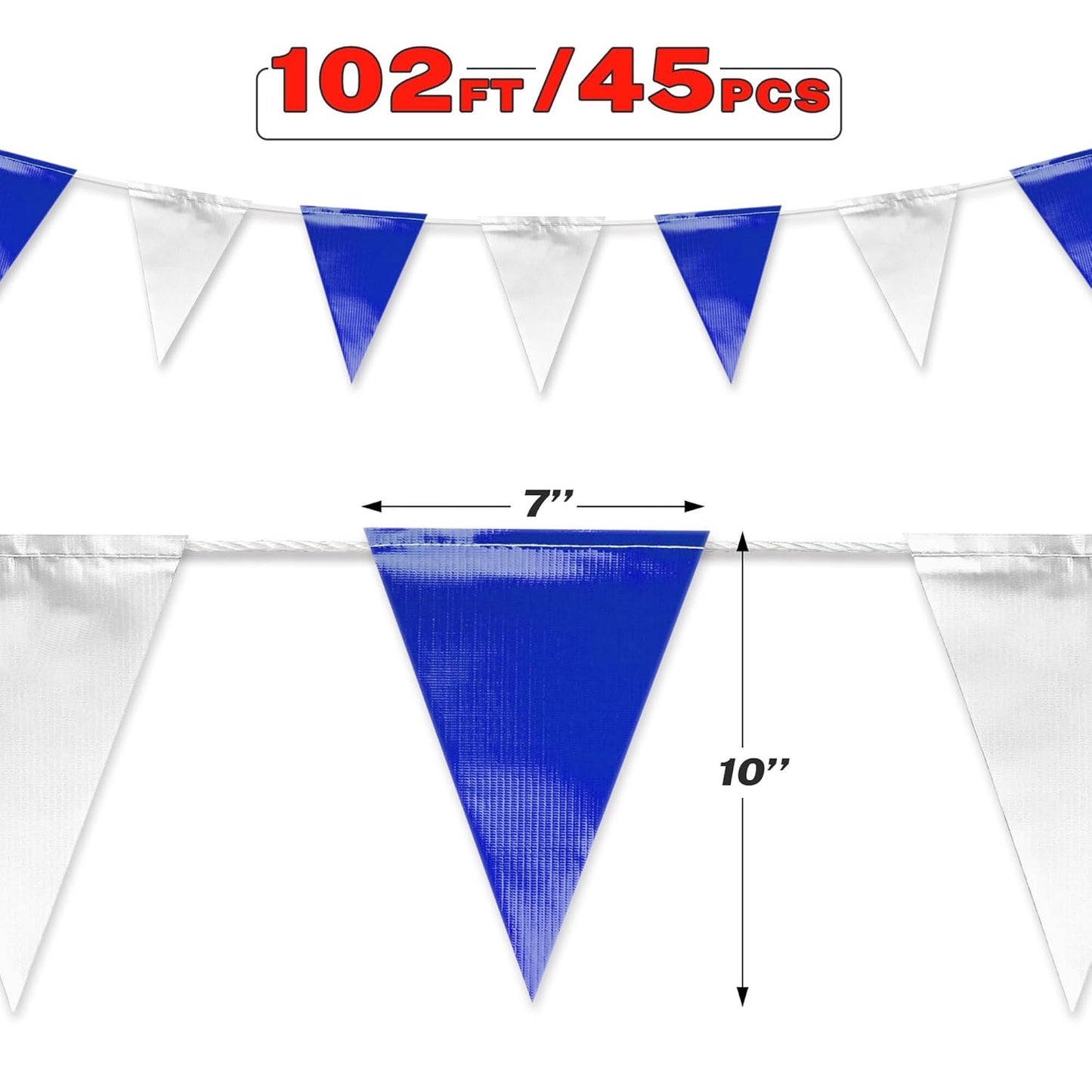 Black & White Pennant Banner Flags | Heavy-Duty Outdoor | OSHA 500lb Rated | Strand Fade Resistant 【102FT】