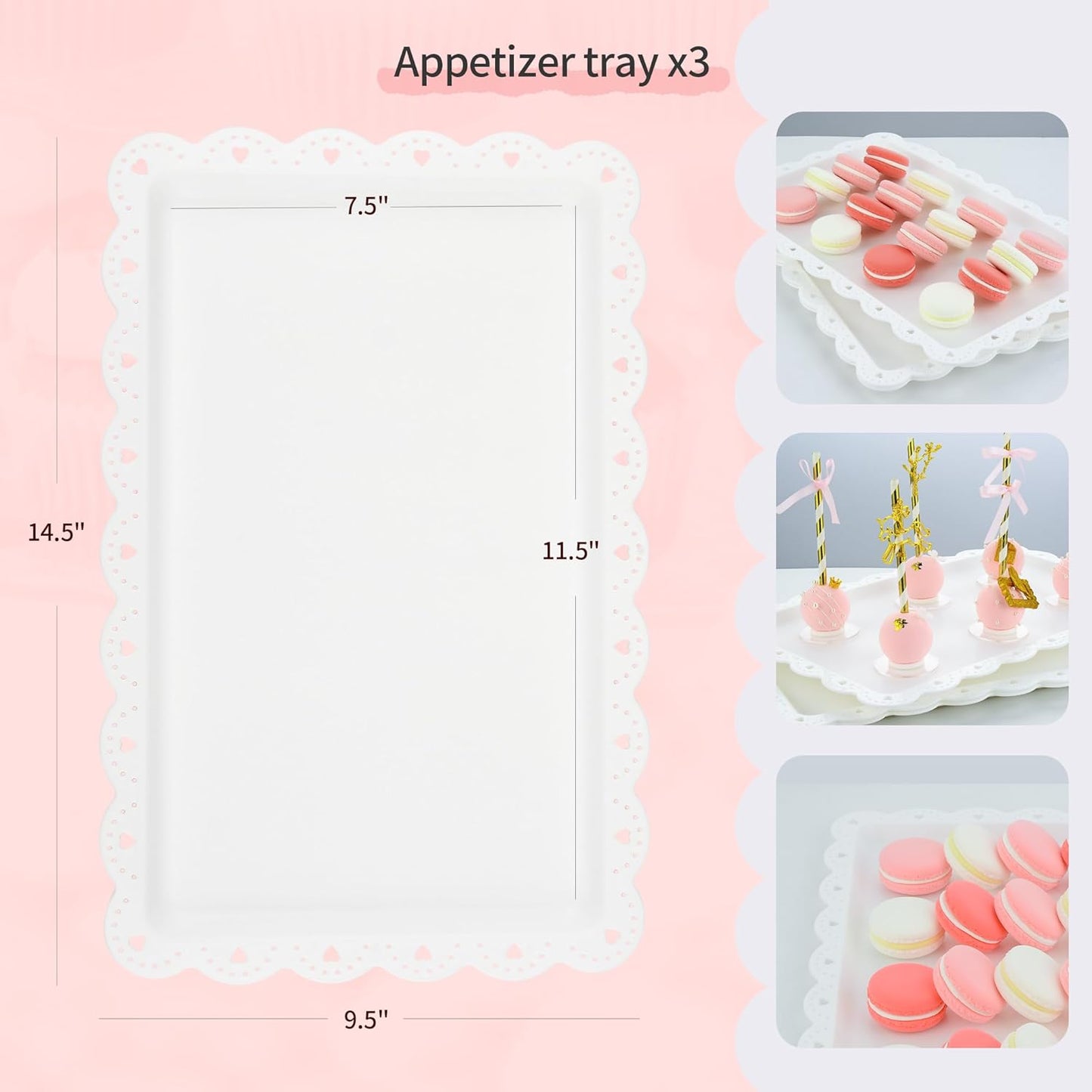NWK 5 Piece Cake Stand Set with 2 x Large 3-Tier Cupcake Stands, 3 x Appetizer Trays, for Wedding Birthday Baby Shower Tea Party Decorations (White)