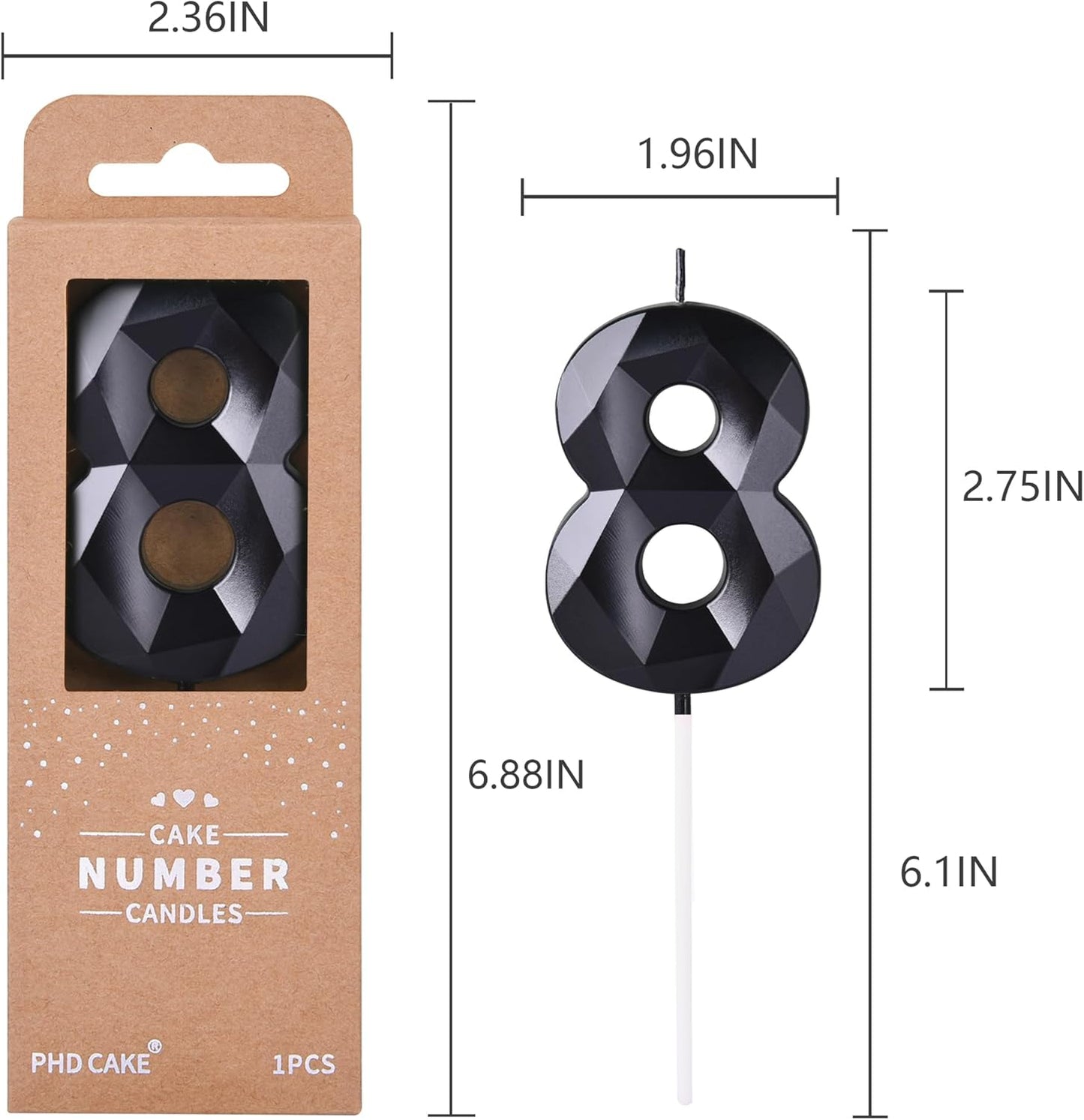 PHD CAKE 2.76 Inch Crystal Black 9 Number Birthday Candles, Black Number Candles, Cake Number Candles, Party Celebration