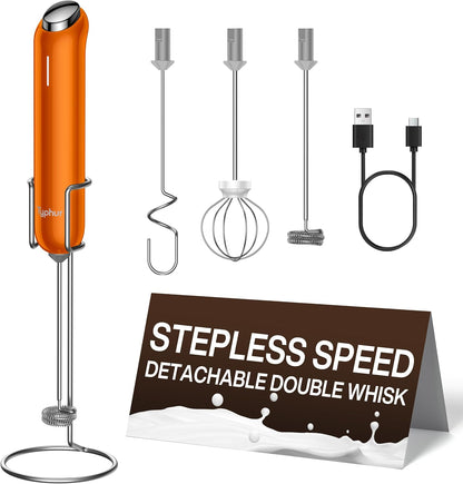 InstaWhisk Milk Frother with Variable Speed, Rechargeable Coffee Frother Wand with Detachable Double Whisk, Drink Mixer Handheld Electric Stirrer for Latte, Cappuccino, Matcha, Almond Milk, Protein