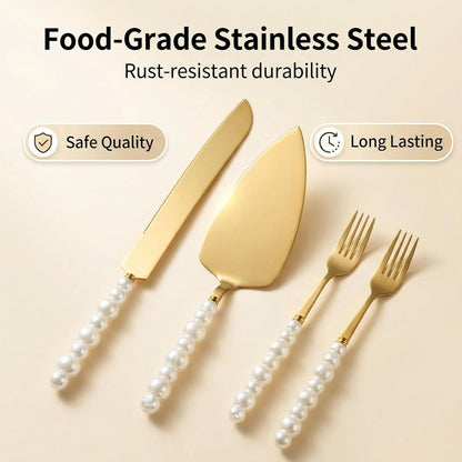 4 Pcs Gold Wedding Cake Cutting Set Cake Cutting Set for Wedding, Gold Cake Knife and Server Set, Ideal for Bridal Shower & Engagement Celebrations