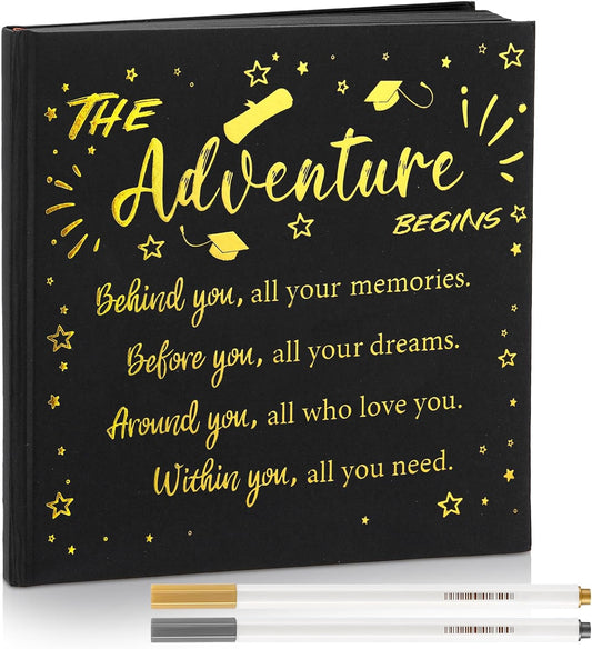 2026 Graduation Guest Book 8.7'' x 8.7" with 2 Markers Adventure Begins Guestbook Class of 2026 Picture Book Hardcover Rose Gold Foiled Photo Album for Graduation Party Supply Gifts 144 Pages