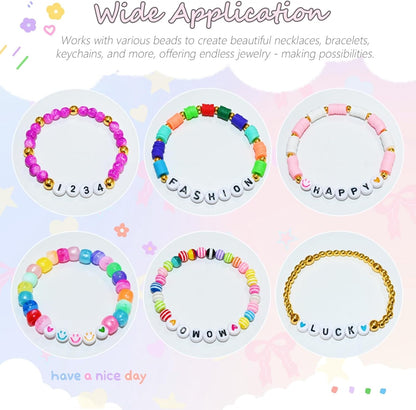 Amaney 1400pcs Glow Letter Beads, Heart Beads Whit Elastic Beading Cord,4x7mm Round Acrylic Alphabet Beads for Friend Bracelet Jewelry Making
