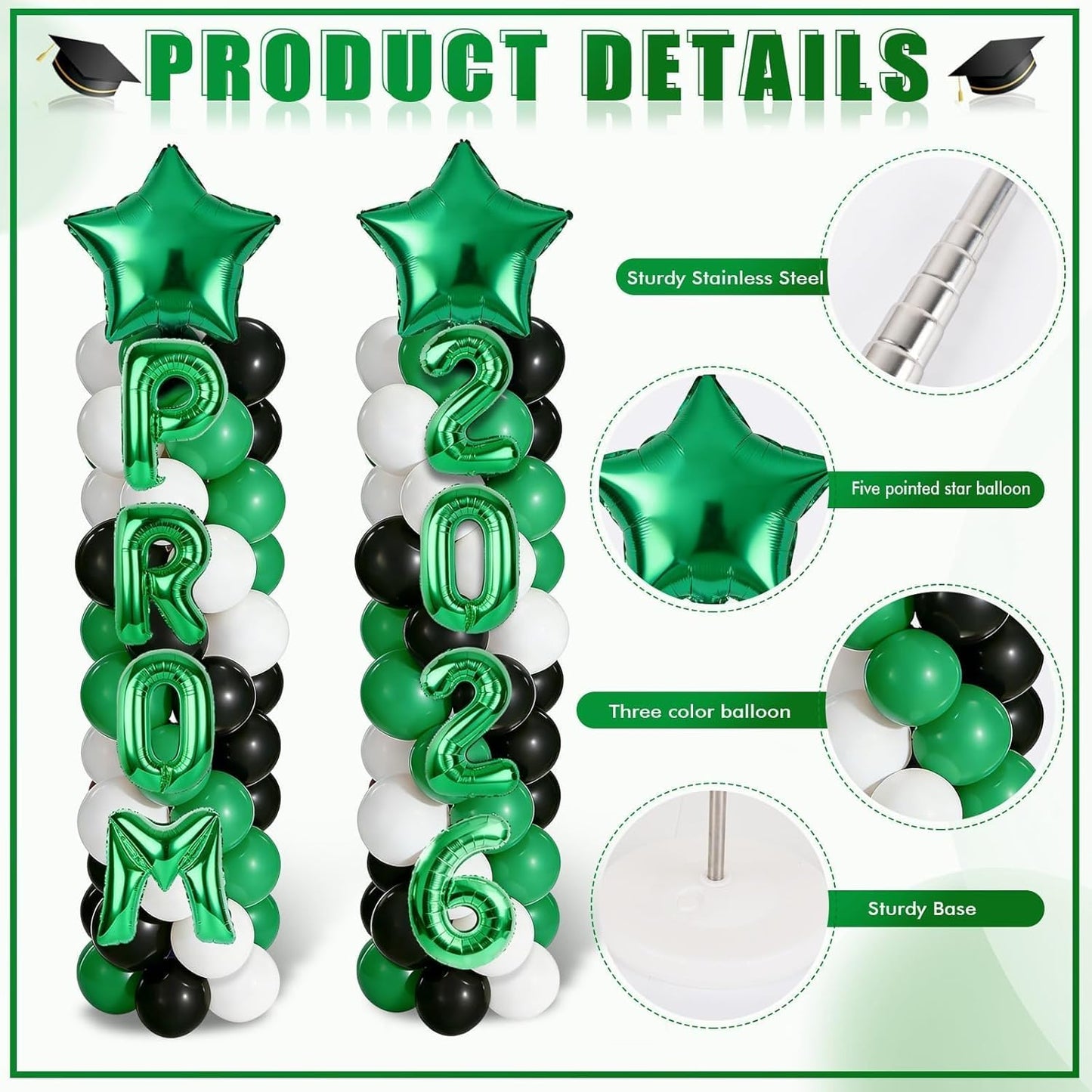 2 Sets Graduation Balloon Column Stand Kits with Balloons 2026 Grad Themed Decoration Navy Blue Balloon Tower Stand Kit for Grad High School & College Celebration Party Decor