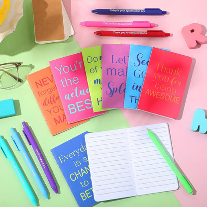 Funrous 32 Pcs Motivational Quote Pens Inspirational Notepads Mini Journal with Ballpoint Pen Small Notebooks Gift for Men Women Coworker Adult Party Favors Prize Teacher Student Office(Stylish)