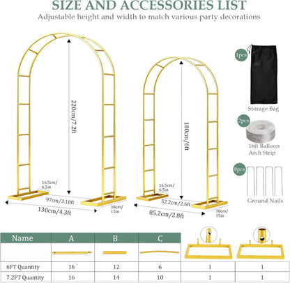 WellSign Wedding Arch Backdrop Stand 7.2FT, 6FT Set of 2, Gold Metal Balloon Arch kit Stand for Gender Reveal Ceremony Engagement Anniversary Bridal Valentine Party Event Decoration