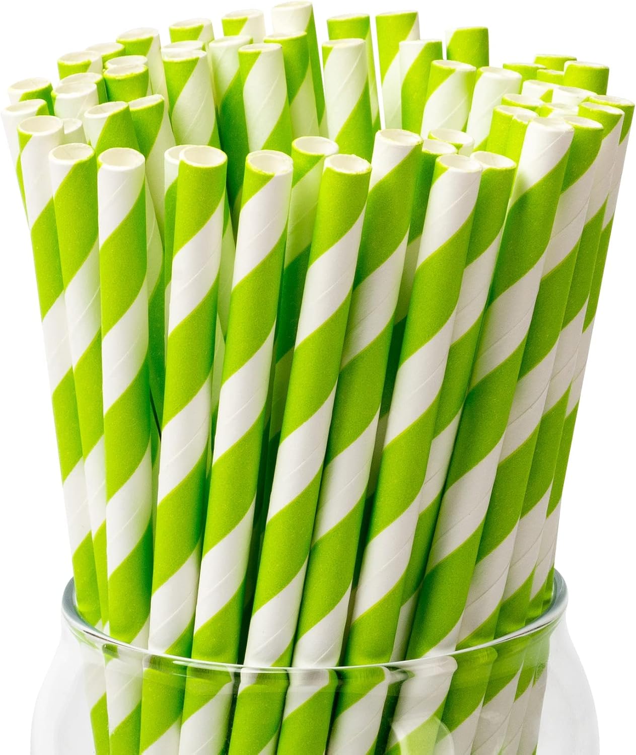 PakTalk 100 Pack Red Straws, Disposable Red and White Biodegradable Paper Striped Straws for Cocktail, Milkshake, Coffee, Lemonade (0.24" x 7.75")