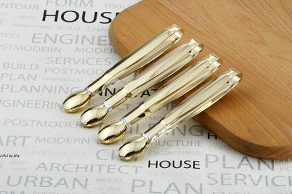 5.75" Mini Appetizer Tongs Set, Tiny Stainless Steel Small Tongs for Serving, Tea Party, Coffee Bar, Desserts, Set of 4 (Gold)