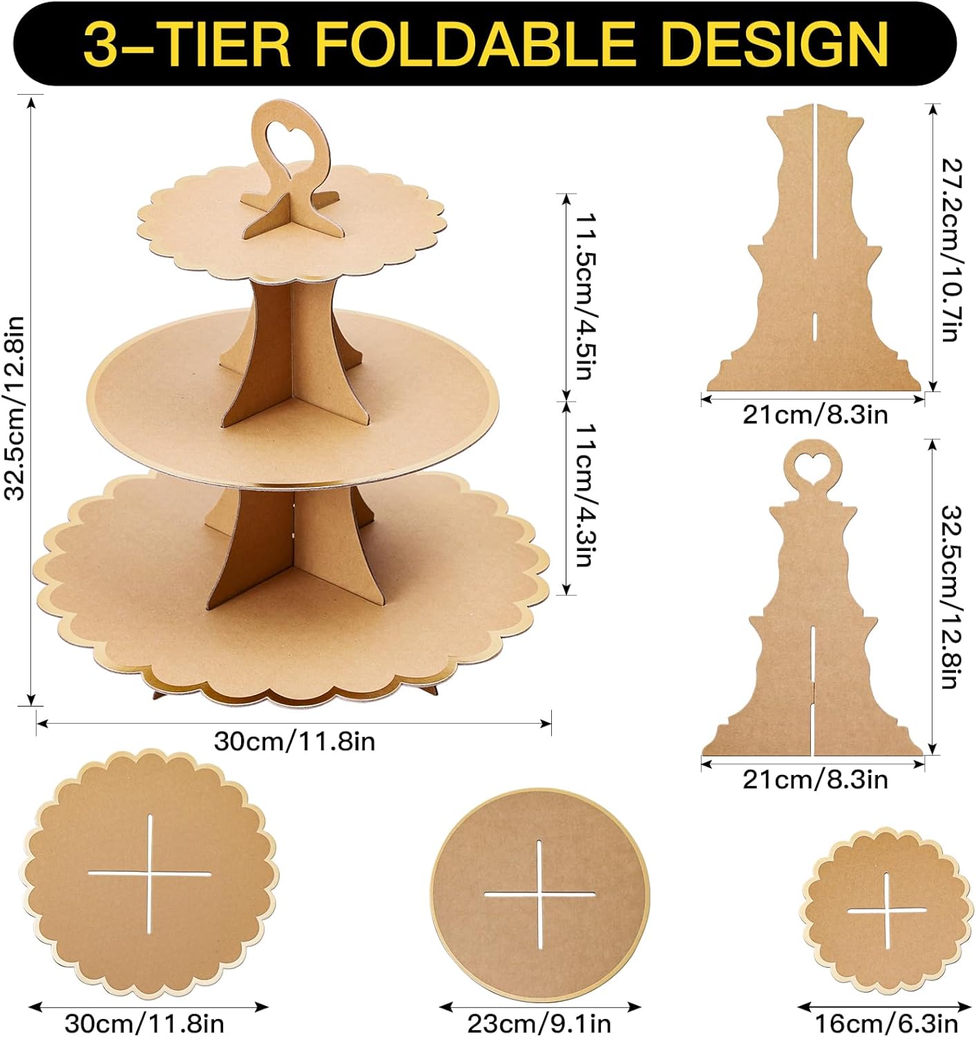 Soleebee 3-Tier Cupcake Stand, Cardboard Cupcake Tower, Cup Cake Stand Tower for Birthday Wedding Party Decoration, Cupcake Tier Stand Desserts Display 1 Set (Purple Gold)