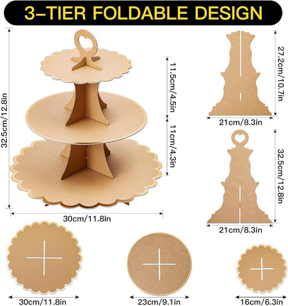 Soleebee 3-Tier Cupcake Stand, Cardboard Cupcake Tower, Cup Cake Stand Tower for Birthday Wedding Party Decoration, Cupcake Tier Stand Desserts Display 1 Set (Purple Gold)