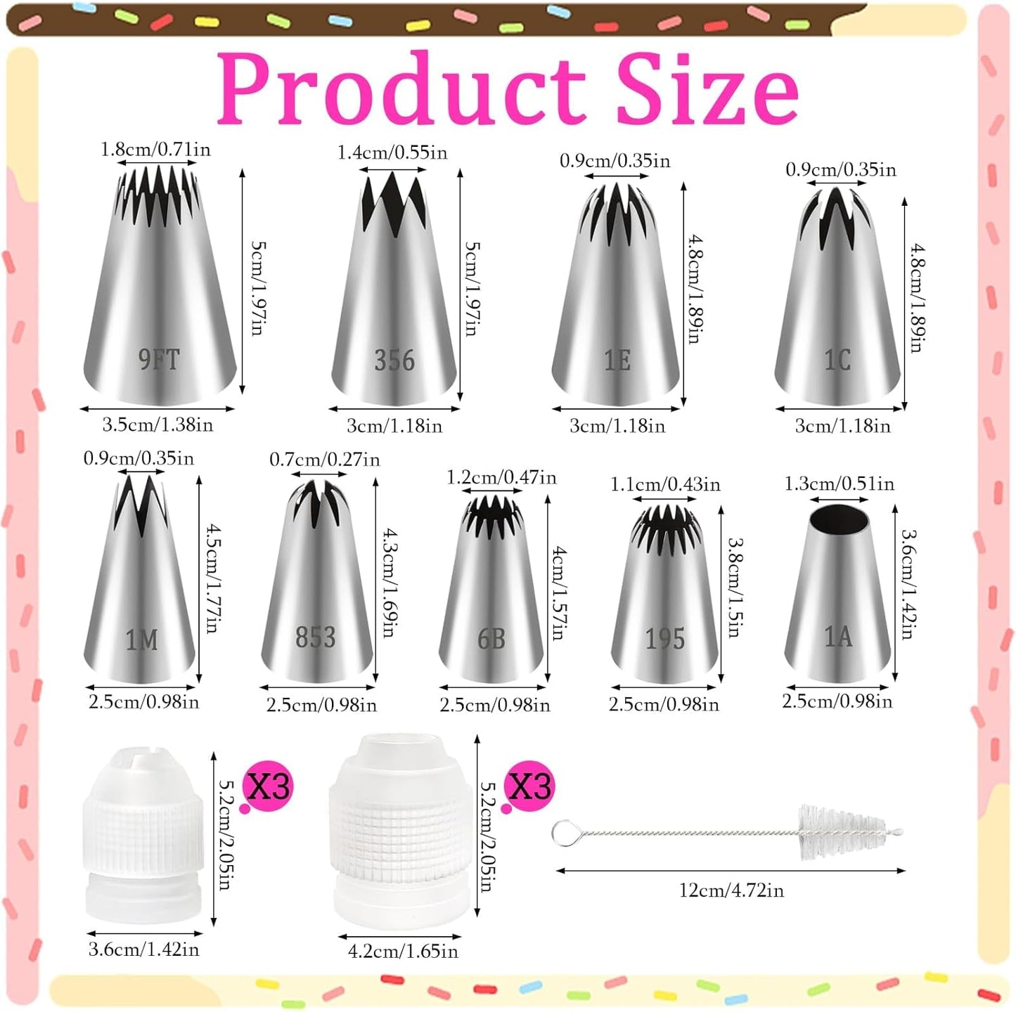 16pcs Large Piping Tips and Piping Couplers Set, Stainless Steel Cake Decorating Tips, Frosting Tips for Cupcakes Star Flower Shell Edge Rose Spiral Flower Decoration DIY Baking Supplies Tool
