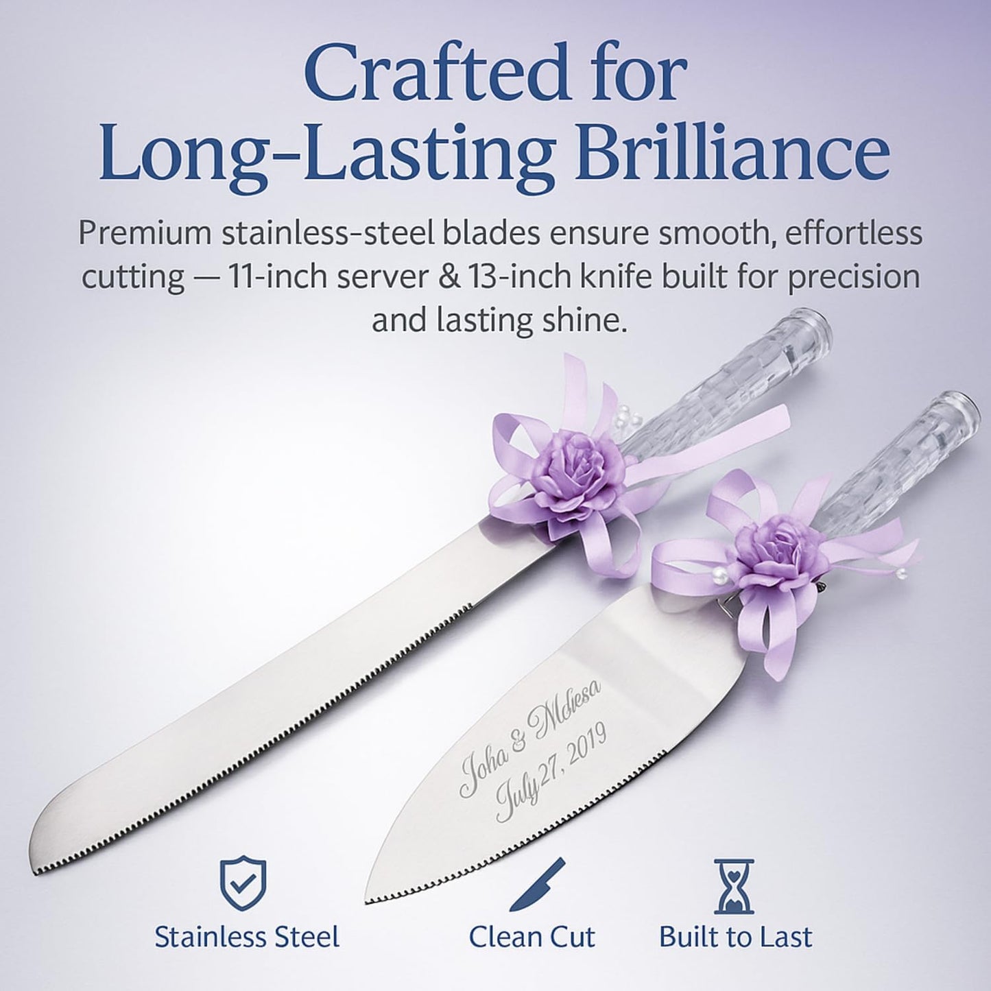 GIFTS INFINITY Personalized Wedding Cake Knife and Server Set with Engraving – Cake Cutting Utensil Set, Keepsake Gift for Wedding, Anniversary, Reception, Birthday & Other Occasions (CH-101WB)