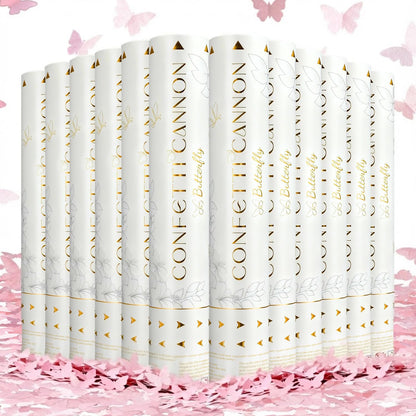 Confetti Cannon Butterfly Confetti Poppers 12 Pack Party Poppers 12 inch Pink Confetti Shooters Butterfly Sticks for Wedding Birthday Graduation Anniversary Bridal Shower Valentines Christmas New Year