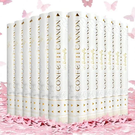 Confetti Cannon Butterfly Confetti Poppers 12 Pack Party Poppers 12 inch Pink Confetti Shooters Butterfly Sticks for Wedding Birthday Graduation Anniversary Bridal Shower Valentines Christmas New Year