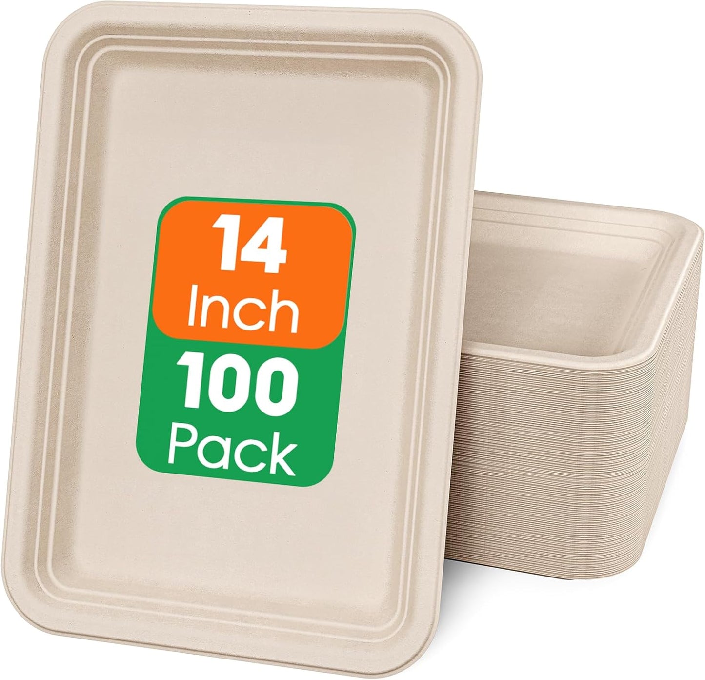 ECOLipak 100 Pack 14 Inch Disposable Food Crawfish Trays, Compostable Large Paper Plates, Disposable Thanksgiving Trays for Serving Food, Turkey, BBQ, Seafood Boil Party Supplies(White)