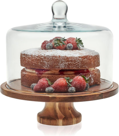 Libbey Selene Glass Cake Stand with Dome Lid, Elegant Curved Footed, Covered Cake Stand, Versatile Serving Dish for Variety of Desserts and More