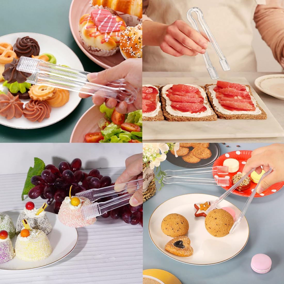 Clear Kitchen Tongs, 6 Pcs Buffet Plastic Disposable Tongs for Serving Food, Ice, Salad, Barbecue, Cookies (6.3"/16cm*0.82"/2.1cm, Weighs 0.05Ib/0.02Kg)