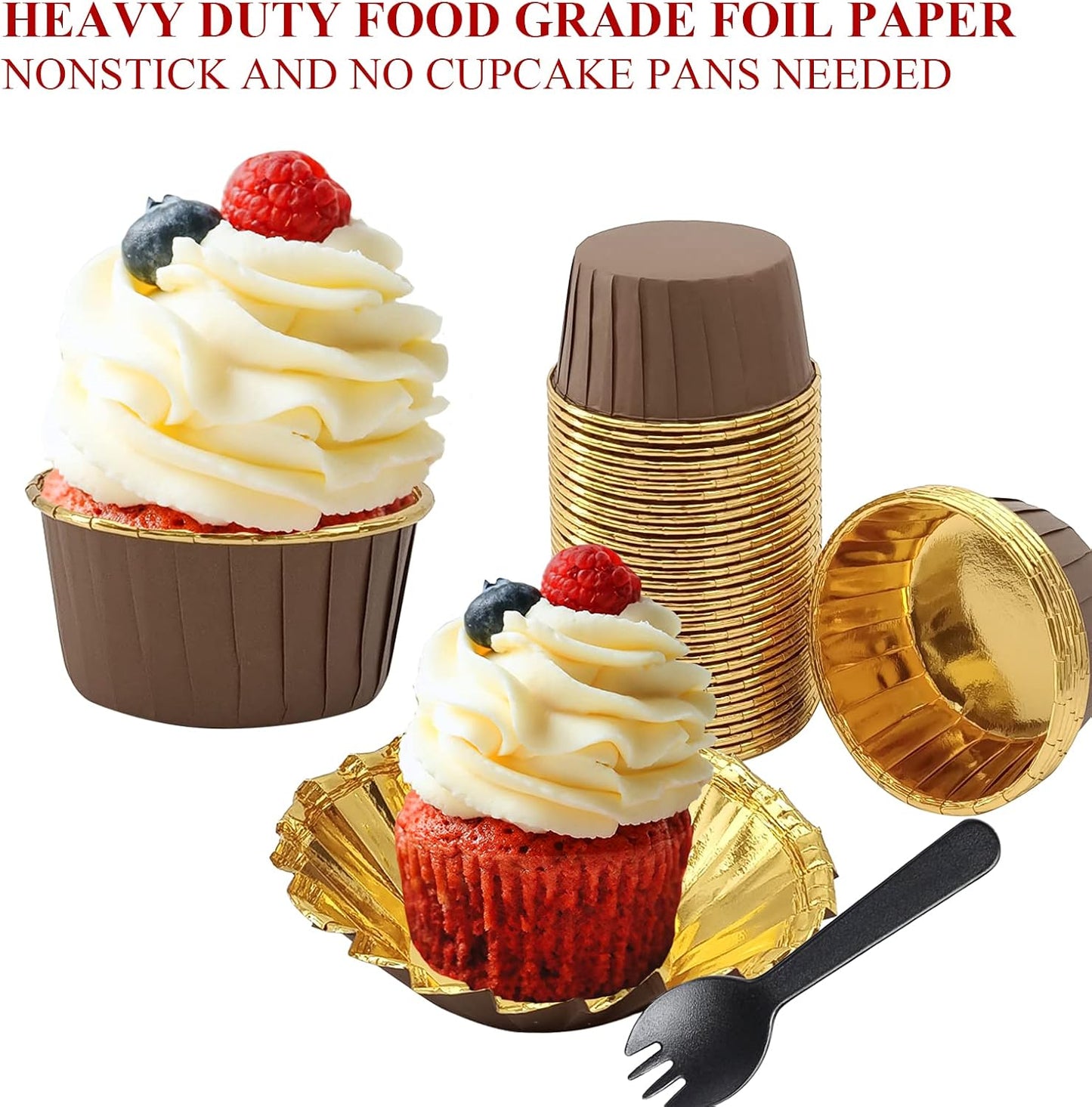 Cupcake Liners with Lids 50 Pack,LNYZQUS 5oz Large Foil Cupcake Cups Muffin Tins,Disposable Baking Cups Muffin Liners Wrappers Holders for Wedding Valentine-Pink in gold