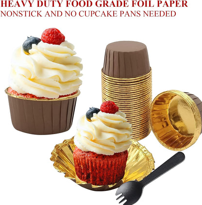 Cupcake Liners with Lids 50 Pack,LNYZQUS 5oz Large Foil Cupcake Cups Muffin Tins,Disposable Baking Cups Muffin Liners Wrappers Holders for Wedding Valentine-Pink in gold