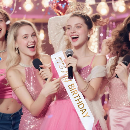 Birthday Sash and Tiara for Women – In My Birthday Era Rose Gold Rhinestone Headband, It’s My Bday Satin Sash, Classy Birthday Outfit Accessories
