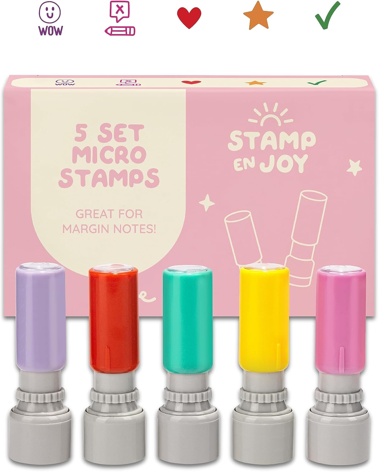 6 Self-Ink Flash Stamp Set, Multicolor Teacher Stamps for Classroom, Stamps for Teachers, Pre-Inked, Refillable Stamps (Celebration Set)