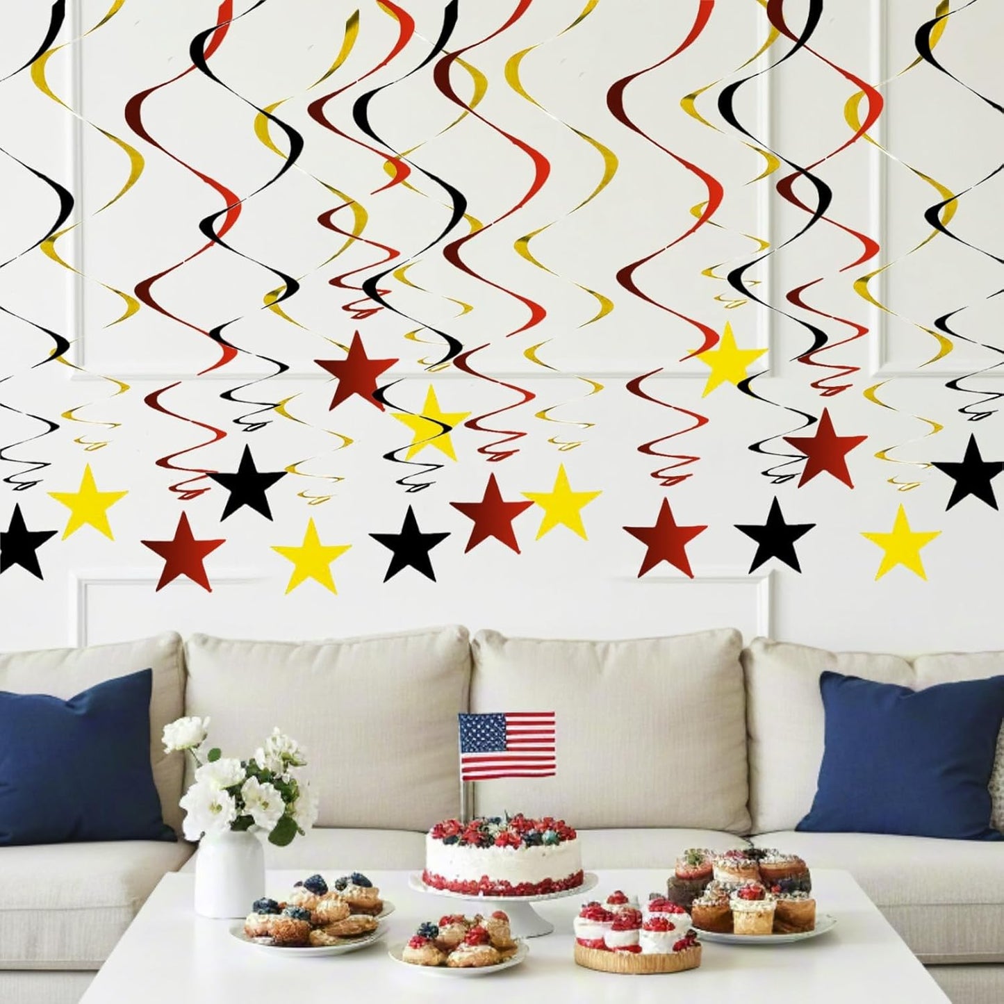 Gold Twinkle Stars Hanging Swirls Decorations Ceiling Swirl Foil Decoration Hanging Gold Party Supplies for Birthday Baby Shower Wedding, 32 pcs