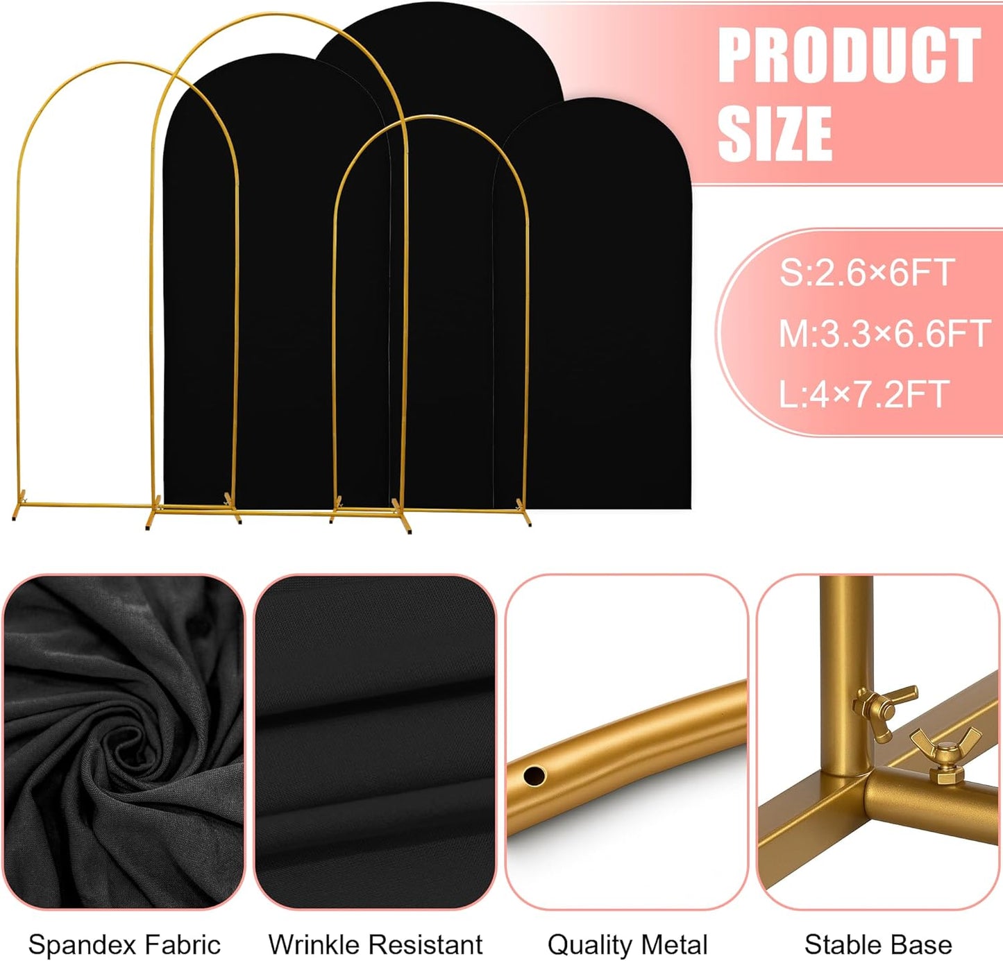 3-Piece Arch Cover Bundle – 7.2FT, 6.6FT & 6FT Stretch Spandex Backdrop Set – Wedding, Birthday & Photo Booth Arch Covers for Every Event