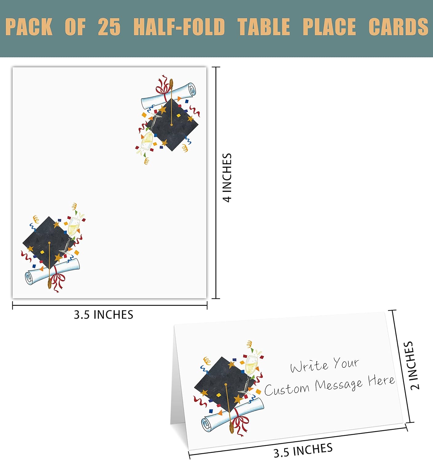 Table Place Card for Graduation Party, 25 Pcs Small Tent Cards Set with Gold Balloons and Graduation Cap Design, Elegant Name Cards Food Lables, Graduation Party Decorations 2022 Supplies(14)
