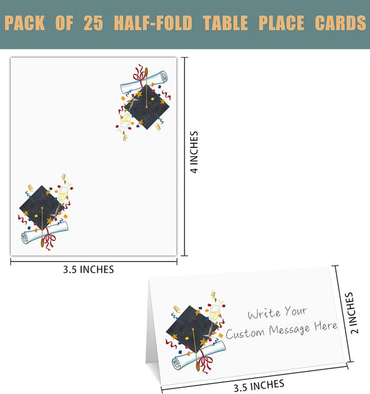 Table Place Card for Graduation Party, 25 Pcs Small Tent Cards Set with Gold Balloons and Graduation Cap Design, Elegant Name Cards Food Lables, Graduation Party Decorations 2022 Supplies(14)