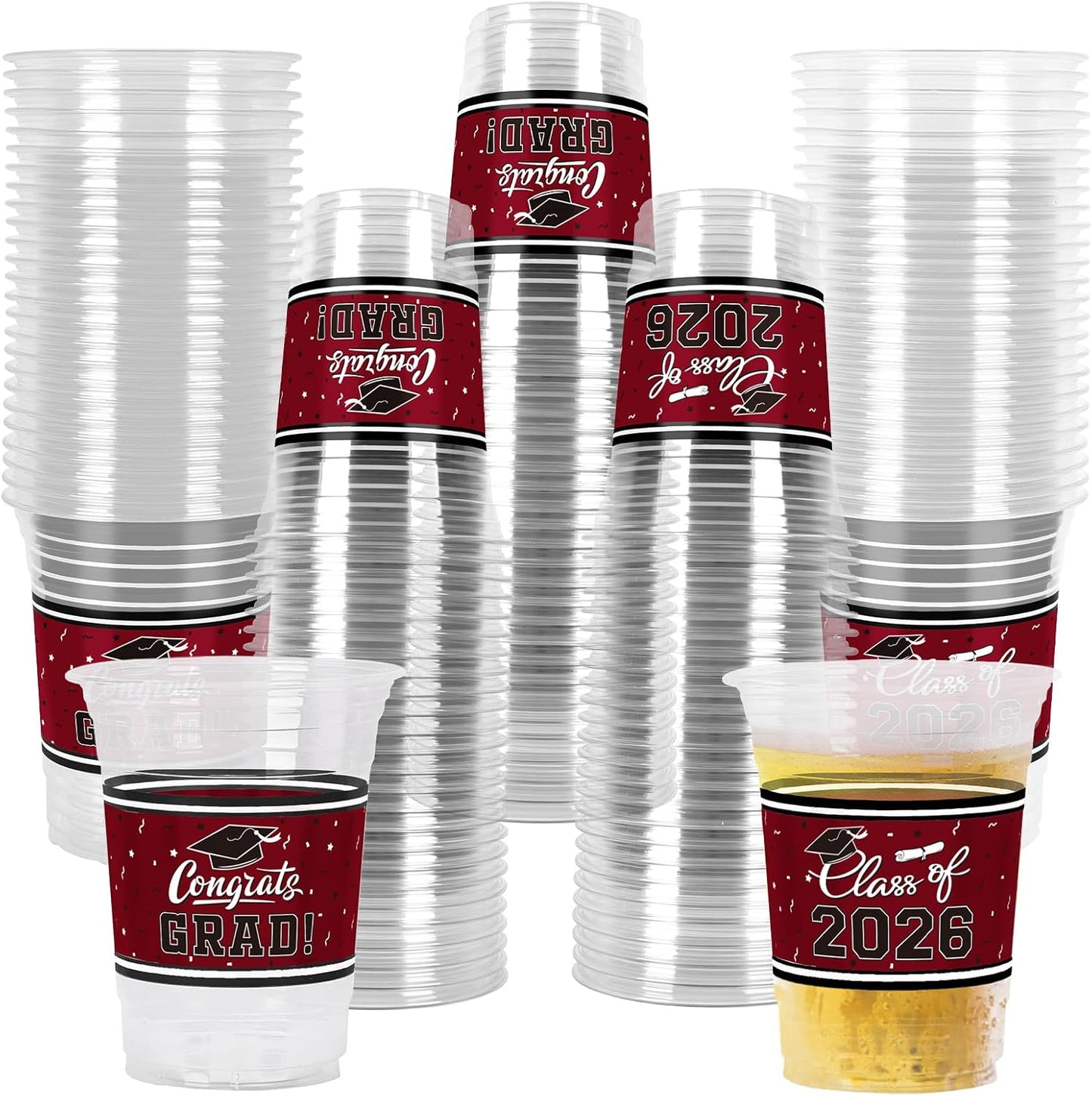 Gatherfun Graduation Decorations 2026-100 Pcs 16oz Blue Graduation Plastic Cups for Grad Party | Sturdy & Durable Drinkware for Grad Festivities | Essential Grad Party Supplies & Decorations