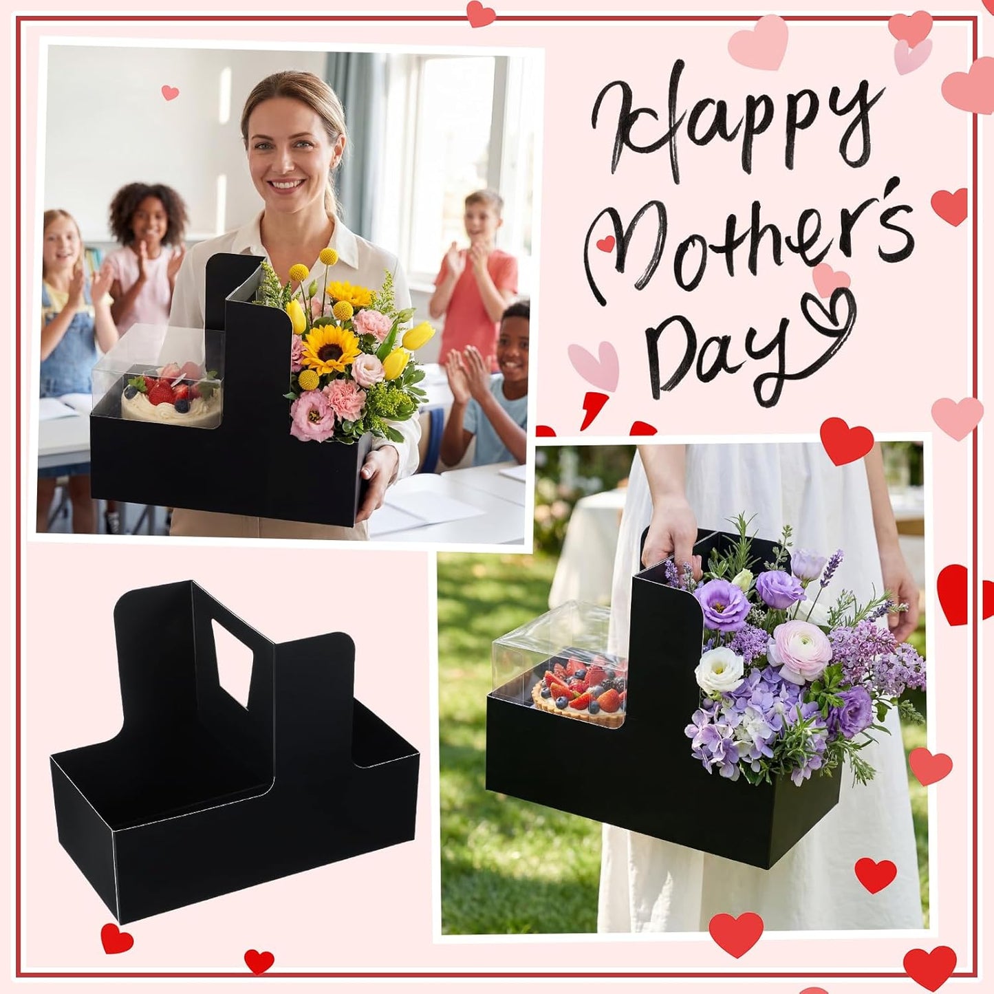 Qinyoung 12 Sets Mother's Day Flower Gift Box Cake Flower Gift Boxes with 12 Pcs Transparent PVC Cake Boxes Mother's Day Box for Teacher,Mom Wedding, Birthday Party(White,Classic,Blank)