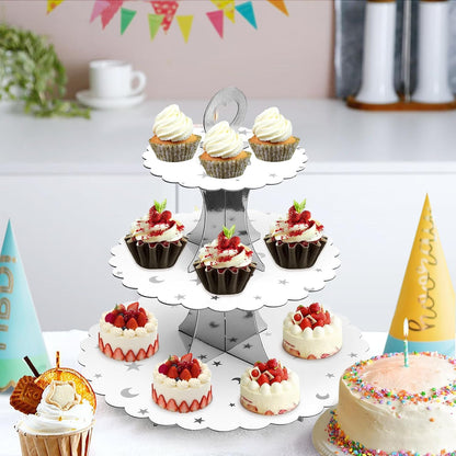 Soleebee 3-Tier Cupcake Stand, Cardboard Cupcake Tower, Dessert Cup Cake Stand Tower for Birthday Wedding Party Decoration, Cupcake Tier Stand 1 Set (Black)
