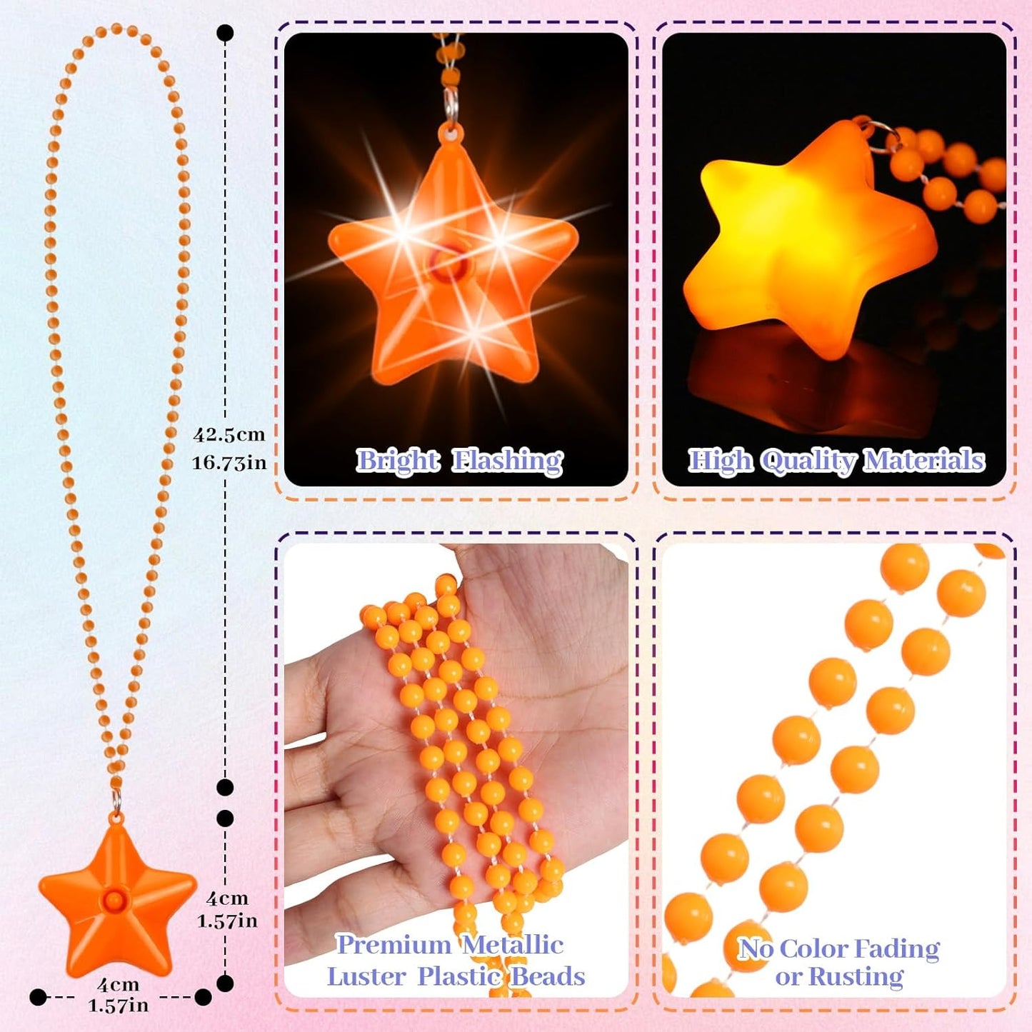 8 Pcs Light Up Necklaces Flashing Star Bead Necklaces Glow In The Dark Party Supplies for Weddings Birthday Valentines Mardi Gras July 4th Halloween Christmas