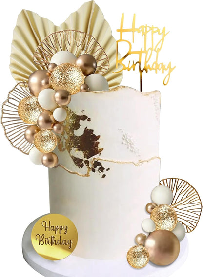 Blue White Gold Balls Cake Toppers Balls Birthday Cake Decorations for Birthday Boho Wedding Baby Shower Party Decoration (Blue White Gold)