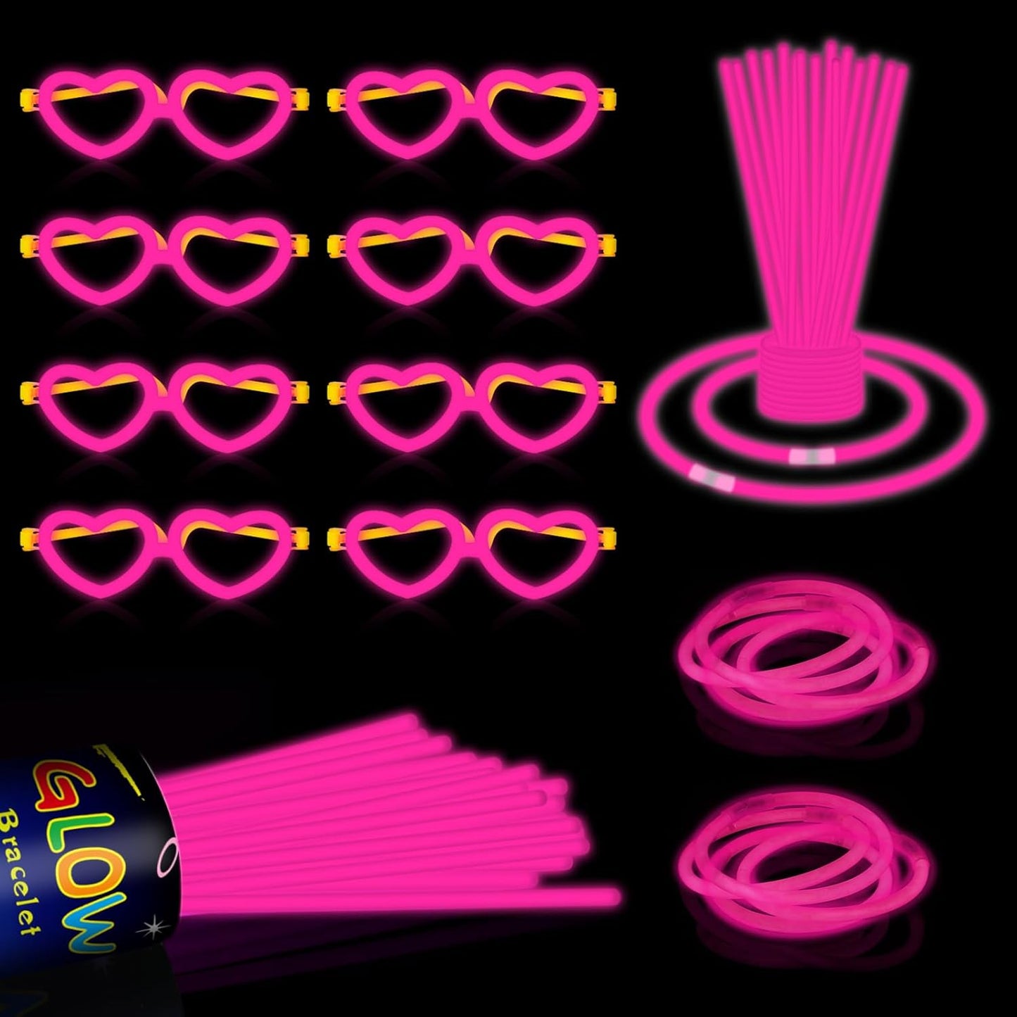 60 Pack 8” Purple Glow Sticks Bulk Bright Glow Sticks with 60 Connectors 20 Heart Glasses Glow In The Dark Party Supplies Neon Party Decorations Glow Bracelet Glasses for Carnival (Purple)