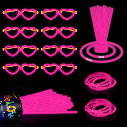 60 Pack 8” Purple Glow Sticks Bulk Bright Glow Sticks with 60 Connectors 20 Heart Glasses Glow In The Dark Party Supplies Neon Party Decorations Glow Bracelet Glasses for Carnival (Purple)