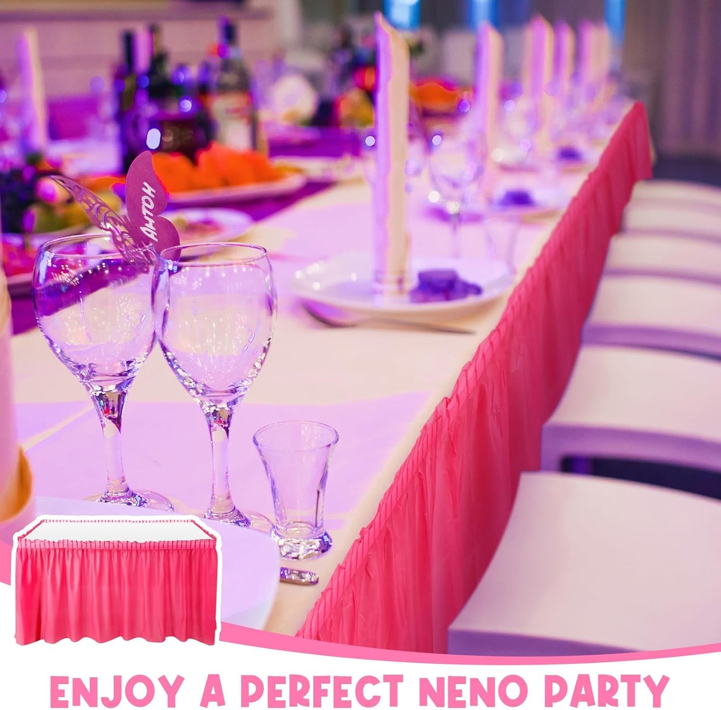 4 Pcs Neon Party Table Skirts 29 in x 14 Ft, Neon Party Favors Plastic Disposable Table Skirts for Rectangle Desks for Fluorescent Birthday Wedding Desk Decor, Green, Yellow, Rose Pink and Orange